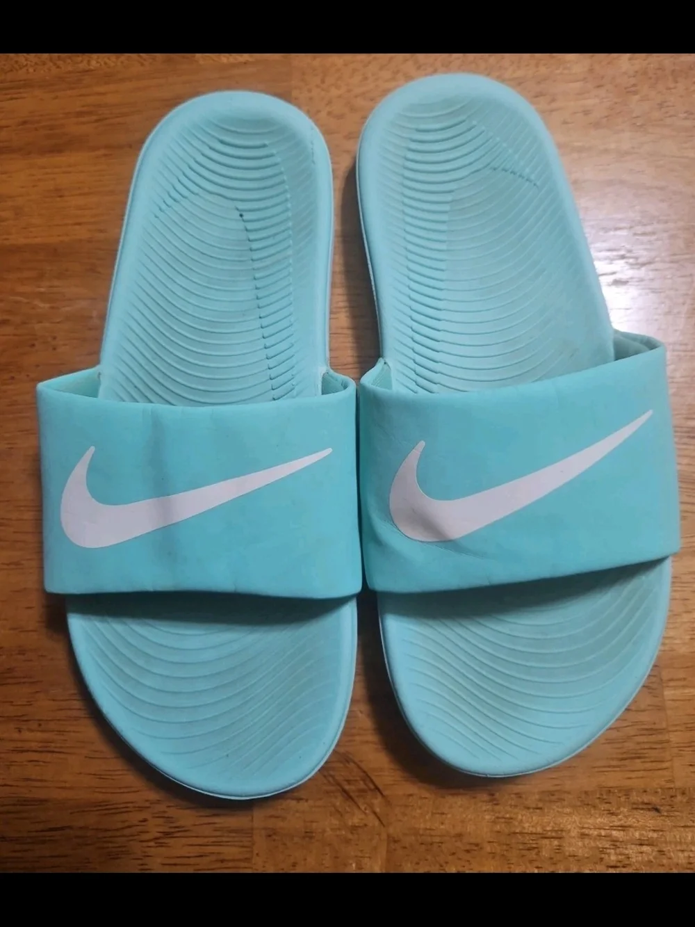 Nike Teal Slide Sandals with White Swoosh